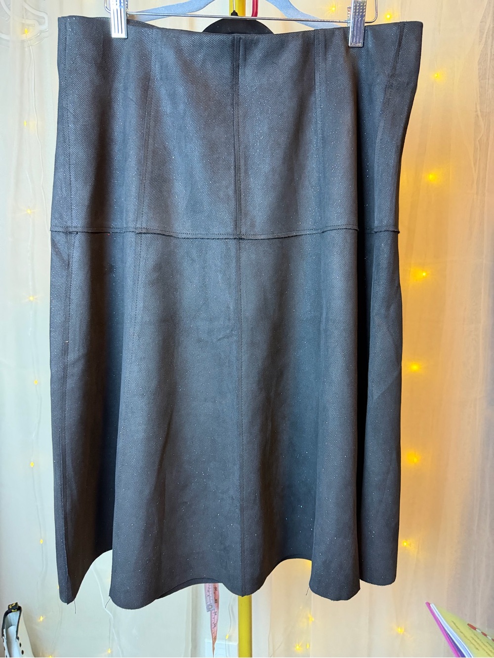 NWT One 5 One Black Faux Suede Sparkle Midi Skirt Large